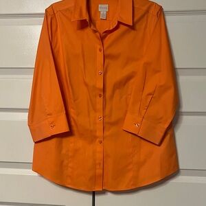 Chico's 2, Vibrant Orange No Iron Blouse NWOT